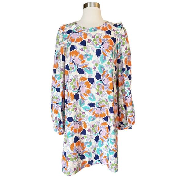 CECILIE COPENHAGEN Mirna Dress Mini Shift Ivory Blue Orange Floral Large NWT - Picture 11 of 11